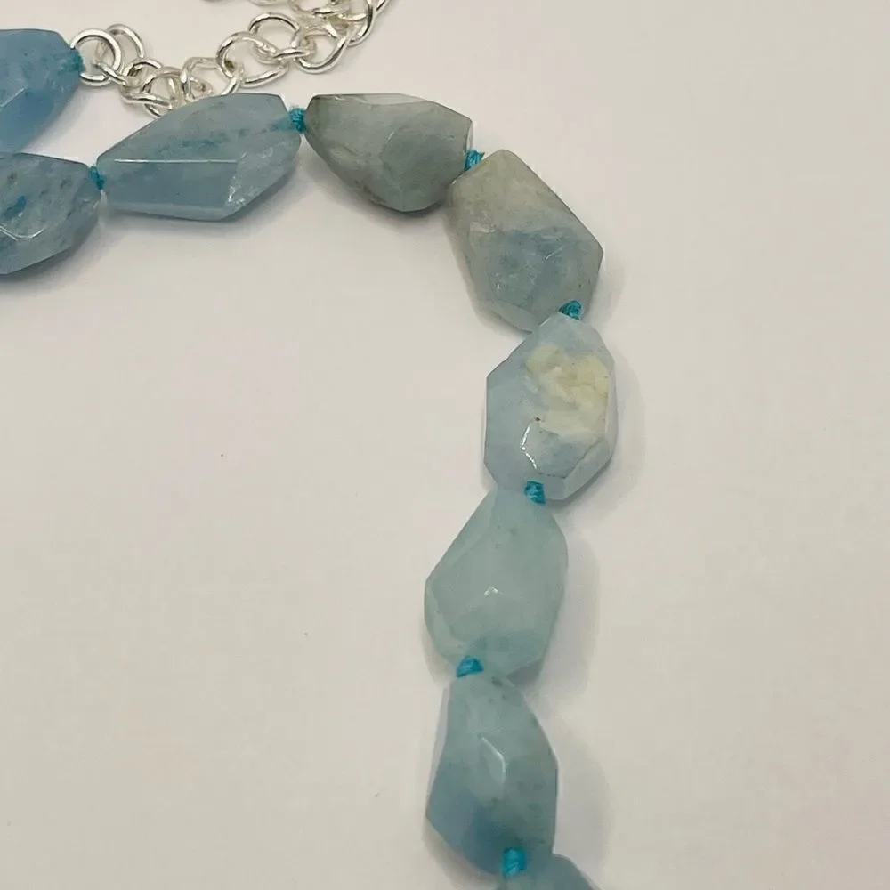 Natural aquamarine nugget choker necklace 925 sterling